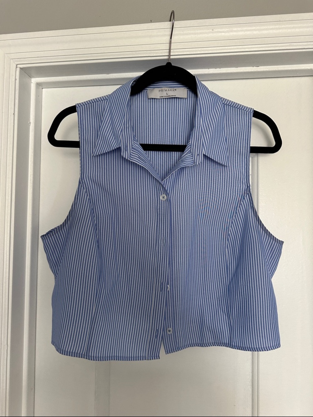 Primark Light Blue & White Striped Sleeveless Button-Down Top